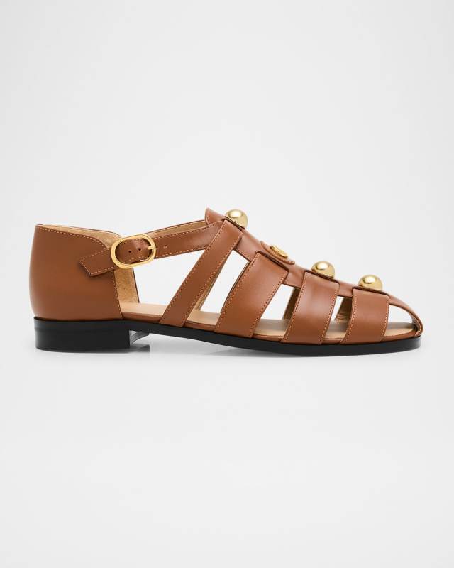 VLogo Stud Leather Fisherman Sandals